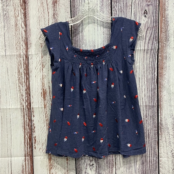 Girls Summer America 4th of July Cap Sleeve Shirt Red White Blue Popsicles #4044 - Picture 2 of 9